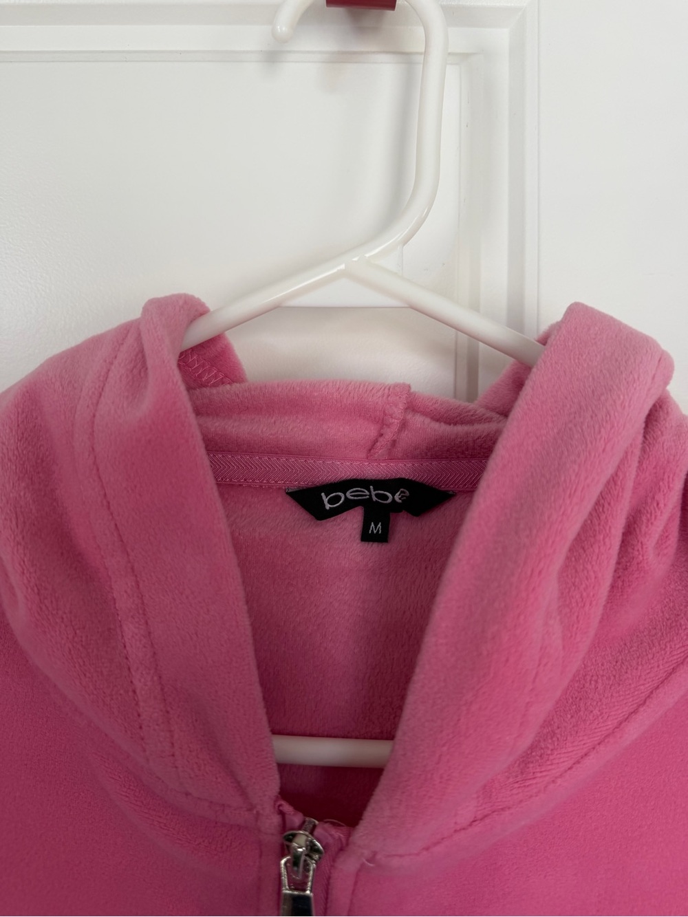 bebe Pink Velour Zip-Up Hoodie with Rhinestone Logo - Picture 3 of 7